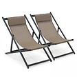 OVIALA - Lot de 2 transats en aluminium taupe - Santiago - vignette