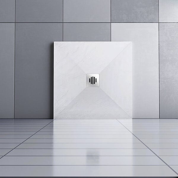 AICA SANITAIRE - Receveur de douche 90x90cm avec une grille en Inox, AICA bac à douche carré, Extra-plat, blanc, anti-dérapant - large