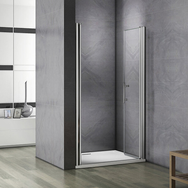 AICA SANITAIRE - Porte de douche battante 100x197cm porte de douche pivotante à 180°, en verre 6mm anticalcaire, installation en niche - large