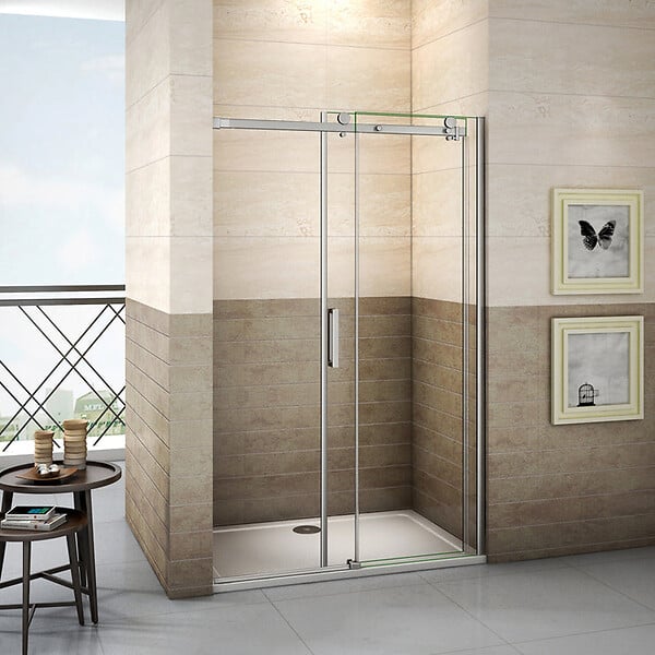 AICA SANITAIRE - Porte de douche coulissante 160cm Hauteur 195cm en verre 8mm securit anticalcaire, porte de douche installée en niche - large
