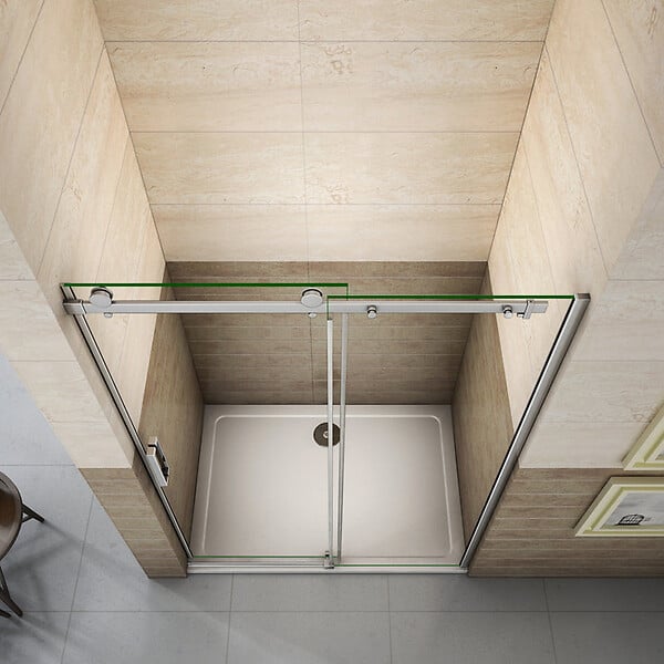 AICA SANITAIRE - Porte de douche coulissante 160cm Hauteur 195cm en verre 8mm securit anticalcaire, porte de douche installée en niche - large