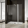 AICA SANITAIRE - Paroi de douche 110+30x200cm avec barre de fixation 140cm en carré, verre 8mm anticalcaire, AICA paroi de douche à l'italienne avec retour pivotant 30cm - vignette