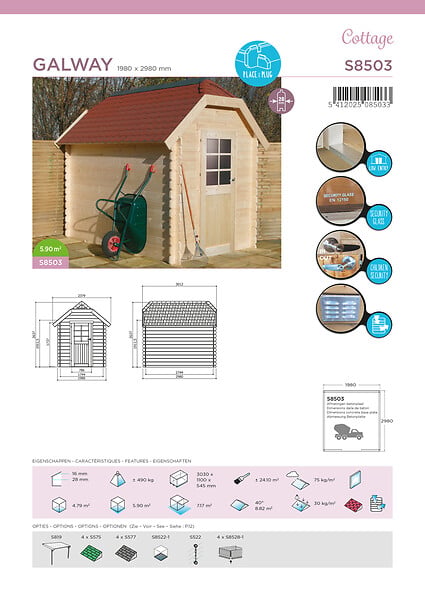 SOLID - Abri de jardin Galway en bois - L.237xl.301xH.263cm - large