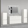 AICA SANITAIRE - Ensemble de meuble de salle de bain blanc clair 99cm+Vasque+Miroir+Colonne meubles salle de bain-Armoire de rangement-Meubles-lavabos - vignette