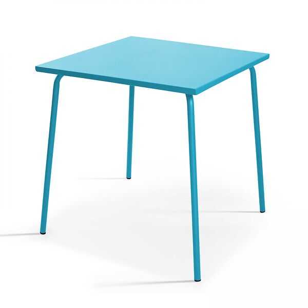 OVIALA - Ensemble table de jardin carrée et 4 fauteuils acier bleu - large