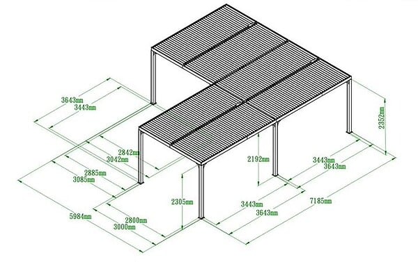 HABRITA - Pergola bioclimatique XXL, 32,63 m2, ALUMINIUM, en "L" - large