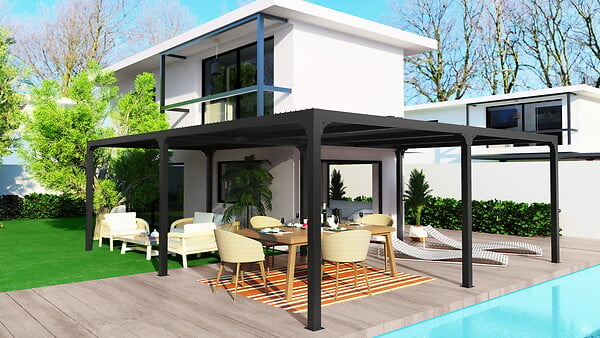 HABRITA - Pergola bioclimatique XXL, 32,63 m2, ALUMINIUM, en "L" - large