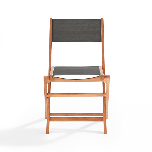 OVIALA - Lot de 2 chaises pliantes en bois d'eucalyptus et textilène noir - Sete - large