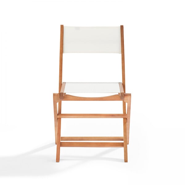 OVIALA - Lot de 2 chaises pliantes en bois d'eucalyptus et textilène blanc - Sete - large