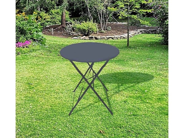 CHALET & JARDIN - Table ronde d'extérieur pliante Bistro en acier - Gris - large
