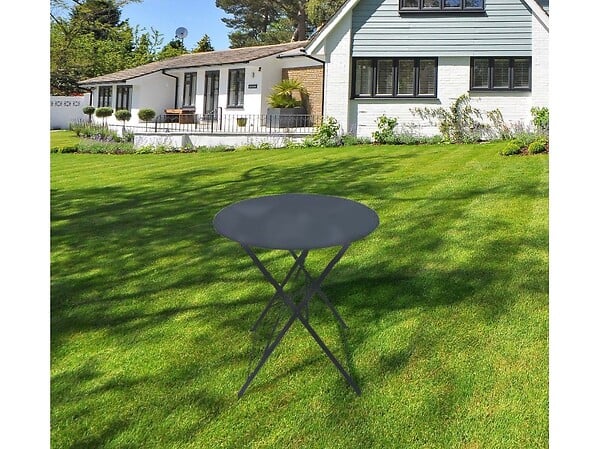 CHALET & JARDIN - Table ronde d'extérieur pliante Bistro en acier - Gris - large