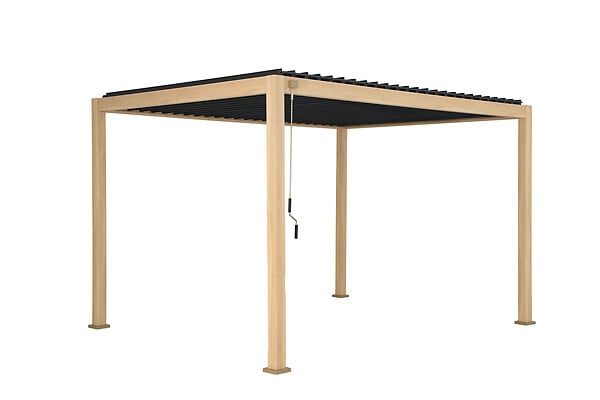 Pergola à lames orientables en aluminium imitation bois - 4x3m - H.250xL.391xP.301cm - large