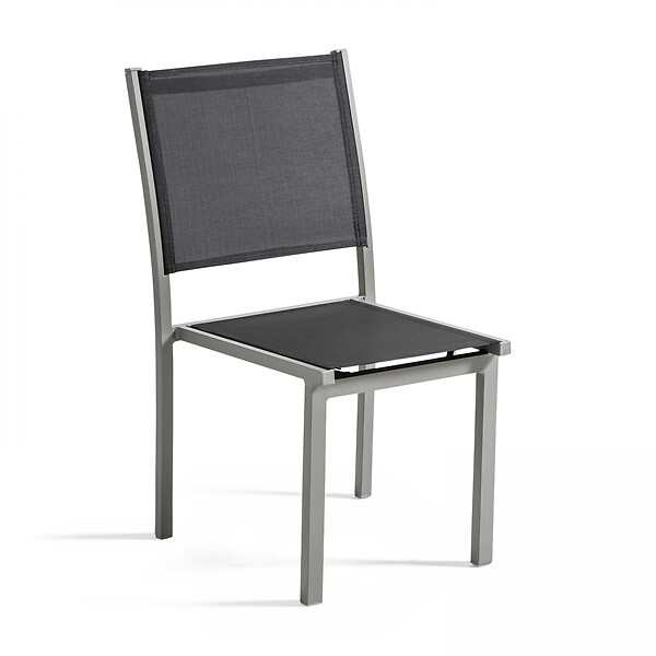 OVIALA - Lot de 2 chaises de jardin en aluminium et textilène gris - Ajaccio - large