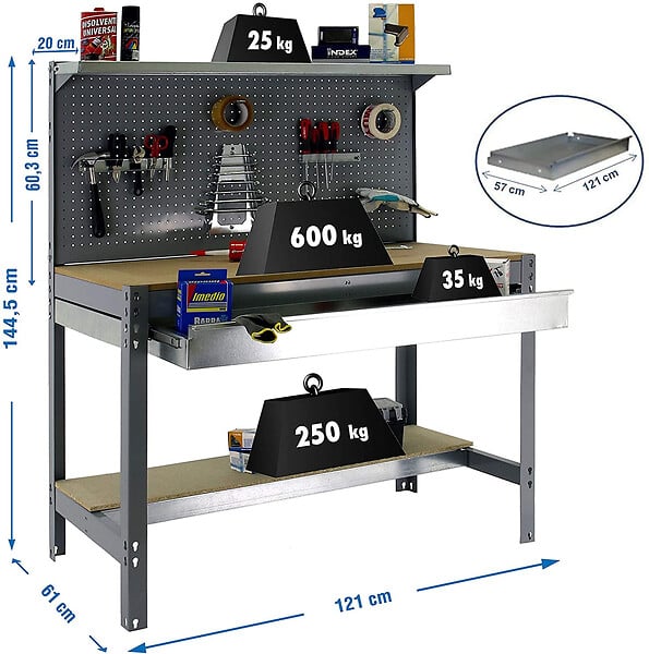 SIMON RACK - SimonRack - Kit Etabli 1440x1200x600mm Charge 600Kg -  SIMONWORK BT3 BOX 1200 GRIS/BOIS SIMONRACK - large