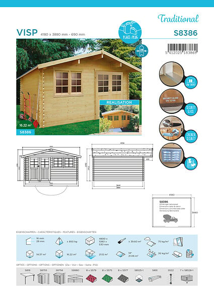 SOLID - Abri de jardin Visp - Bois - 28mm - 5.90m2 - large