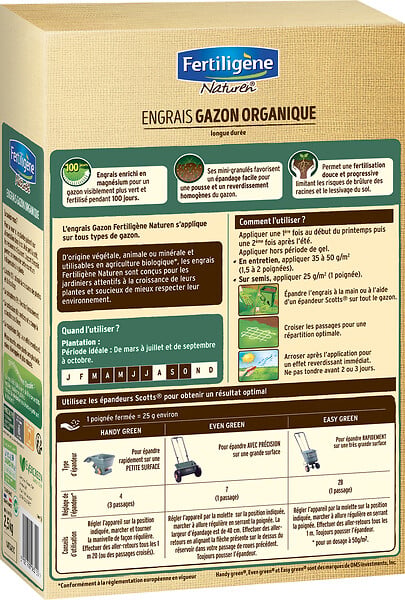 NATUREN - Engrais gazon organique longue durée - 2,5 kg - 100m² - large