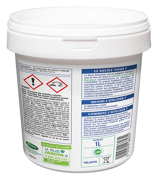 PELTON - Badigeon arboricole chaux - Blanc Arboricole - Blanc - 1L - large