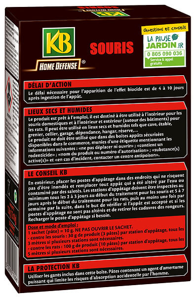 KB HOME DEFENSE - Appât anti-souris pâte céréalière - 12 sachets de 10g - large