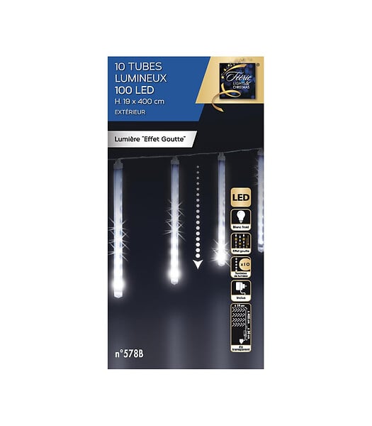 FEERIC LIGHTS & CHRISTMAS - Guirlande lumineuse Rideau lumineux 10 Tubes effet goutte 100 LED Blanc Froid - large