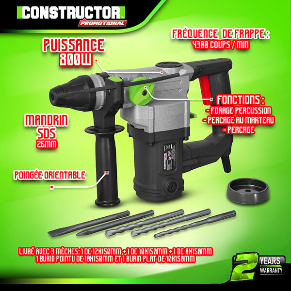 CONSTRUCTOR - Marteau perforateur 800W + accessoires - 4 J   Promotional - large