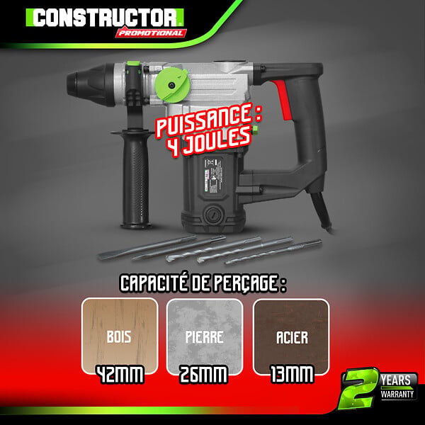 CONSTRUCTOR - Marteau perforateur 800W + accessoires - 4 J   Promotional - large
