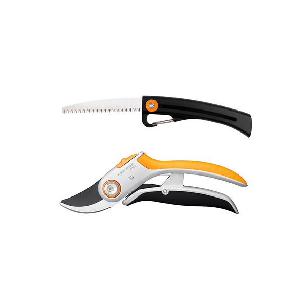 FISKARS - Pack FISKARS Sécateur à lame franche - Power Lever - P751 - 24mm - Scie de jardin SW16 - Solid - 12cm - large