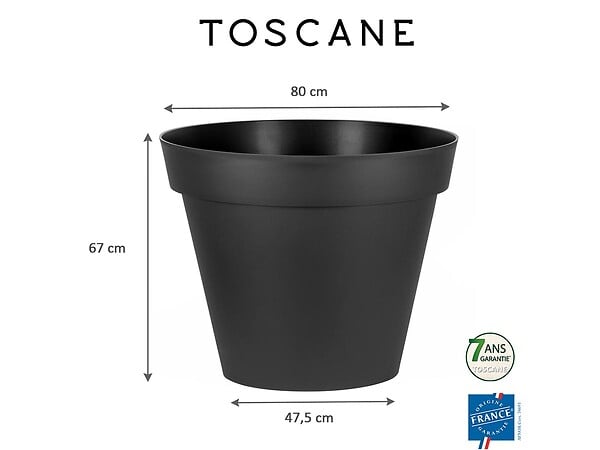 EDA - Pot de fleur rond Toscane Ø 80 x H.66 cm Anthracite + Soucoupe - Eda - large