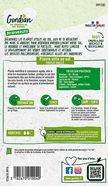 GONDIAN - Engrais vert Trèfle Violet - 70m² - Fixateur d'azote - large