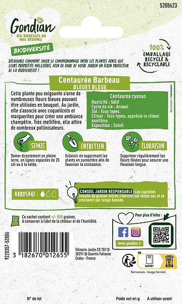 GONDIAN - Centaurée Bleuet Bleue Gondian - large