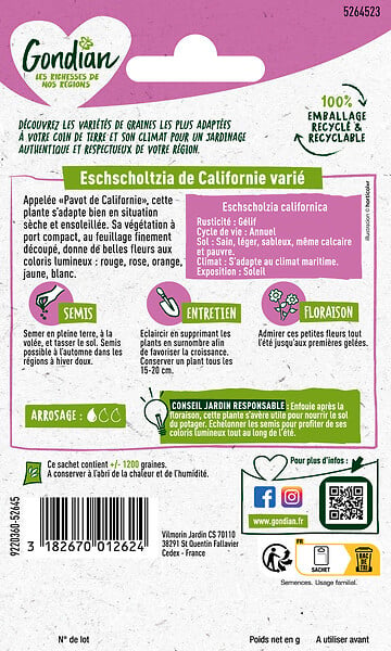 GONDIAN - Graines de pavot de Californie Varié - 40cm - large