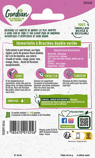 GONDIAN - Immortelle à bractées double variée - Fleurs 5cm - 90cm - large