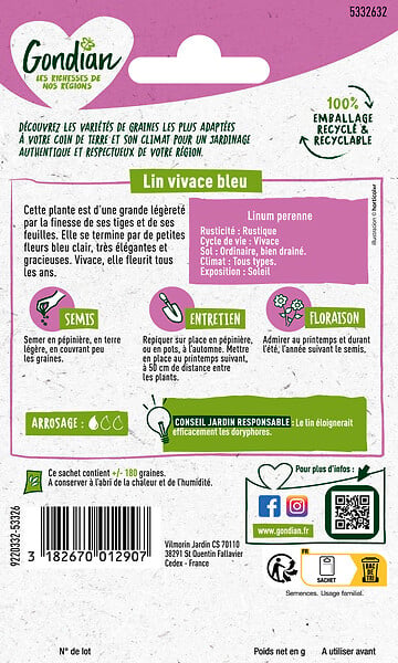 GONDIAN - Lin Vivace Bleu Gondian - Plante à port compact - 40-50cm - large