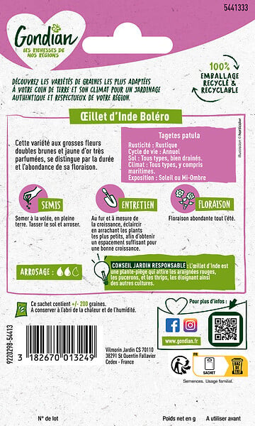 GONDIAN - Graines Œillet d'Inde Bonita Boléro - Brun et or - 30cm - large