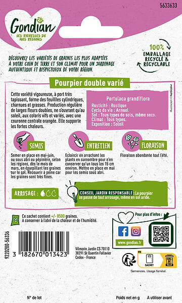 GONDIAN - Pourpier double varié - Graines - Fleurs multicolores - large