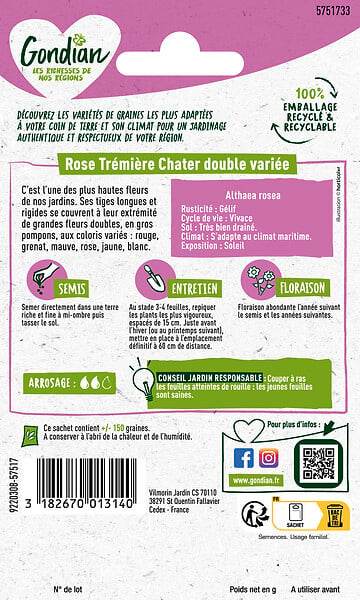 GONDIAN - Rose trémière Extra Chater Varié - Multicouleur - 2-3cm - large