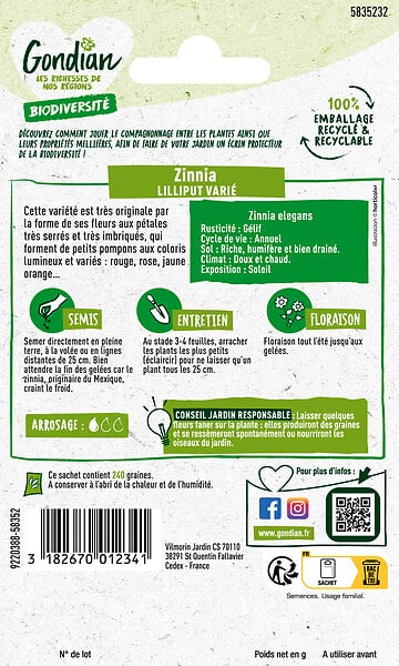 GONDIAN - Graines de zinnia Zinnia Lilliput Varié multicouleur 30cm - large