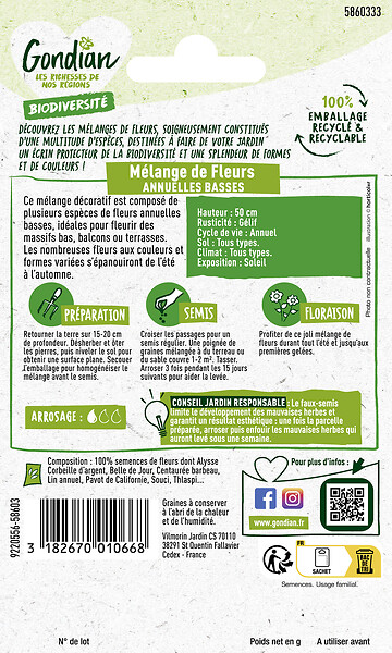 GONDIAN - Mélange de fleurs annuelles - Variété naine - Multicouleur - large