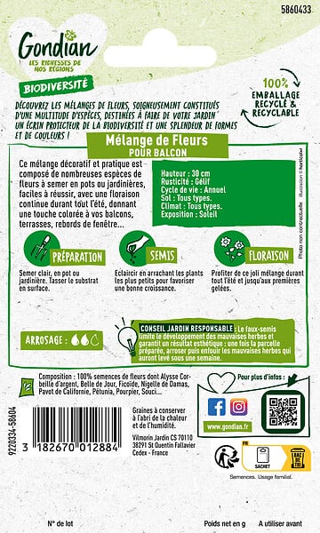 GONDIAN - Mélange de fleurs annuelles pour balcons - 30cm de hauteur - large