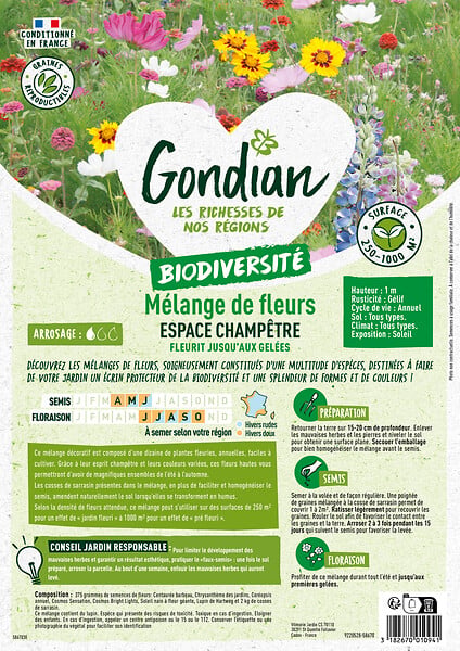 GONDIAN - Mélange de fleurs annuelles Décor Champêtre - 100cm - large