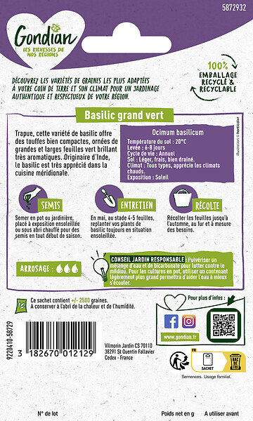 GONDIAN - Basilic Grand Vert - Sachet de graines - 0.5 kg - large