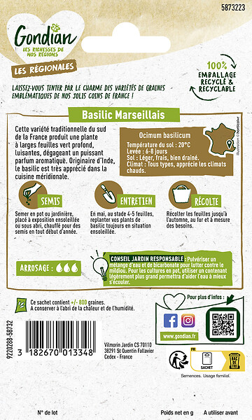 GONDIAN - Graines de basilic - Basilic Marseillais - Sachet de graines - large