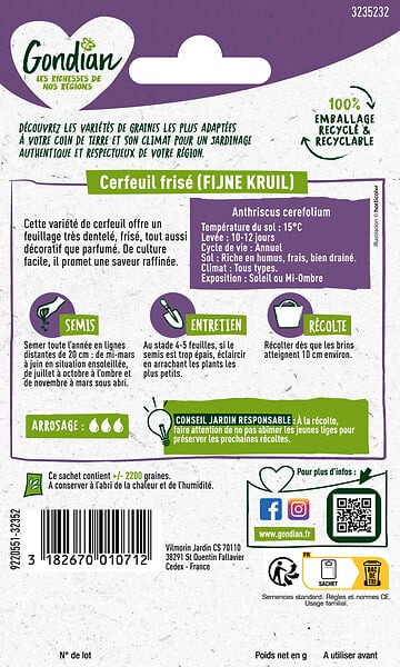 GONDIAN - Cerfeuil frisé - variété Frisé Gondian - sachet de semences - large