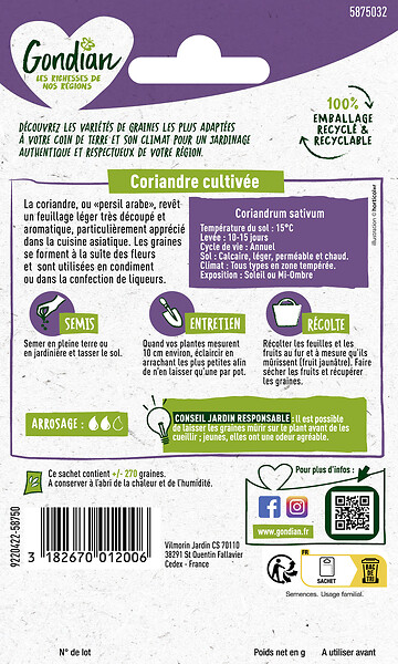 GONDIAN - Coriandre cultivée - Graines aromatiques - Gondian - 3g - large