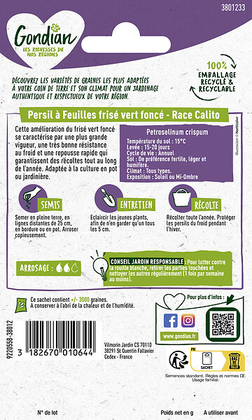 GONDIAN - Persil à feuilles Frisé Vert Foncé race Calito Gondian - large