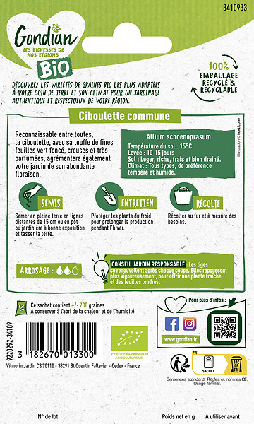 GONDIAN - Ciboulette Très Fine Bio - Gondian - sachet - large