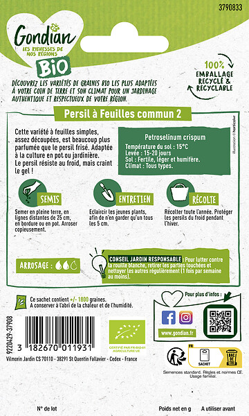 GONDIAN - Persil à feuilles Commun 2 Bio Gondian - large