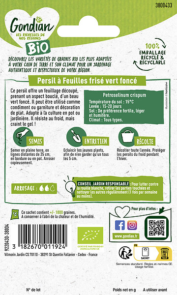 GONDIAN - Persil à feuilles Frisé Vert Foncé Bio Gondian - large