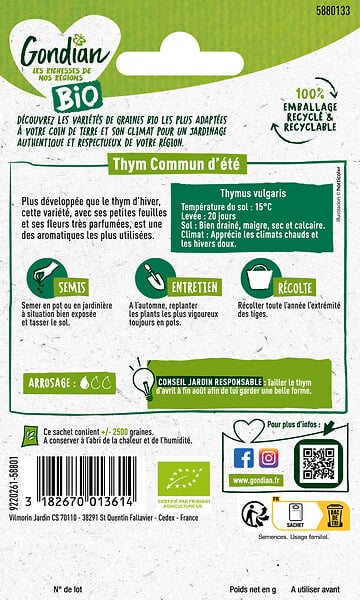 GONDIAN - Thym de Provence Bio - Graines aromatiques - 0.5g - large
