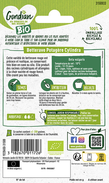 GONDIAN - Betterave potagère Cylindra Bio Gondian - large