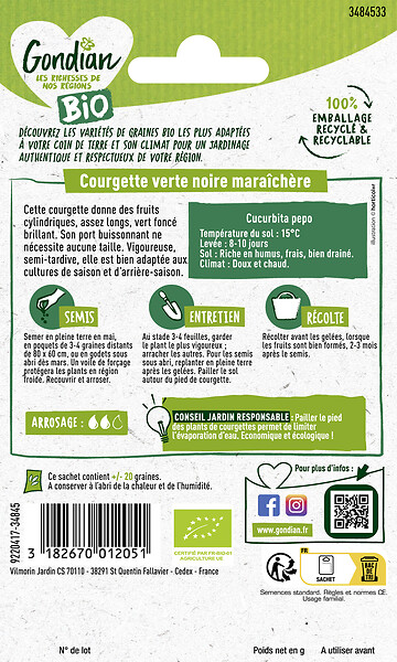 GONDIAN - Courgette Verte Noire Maraîchère Bio Gondian - large